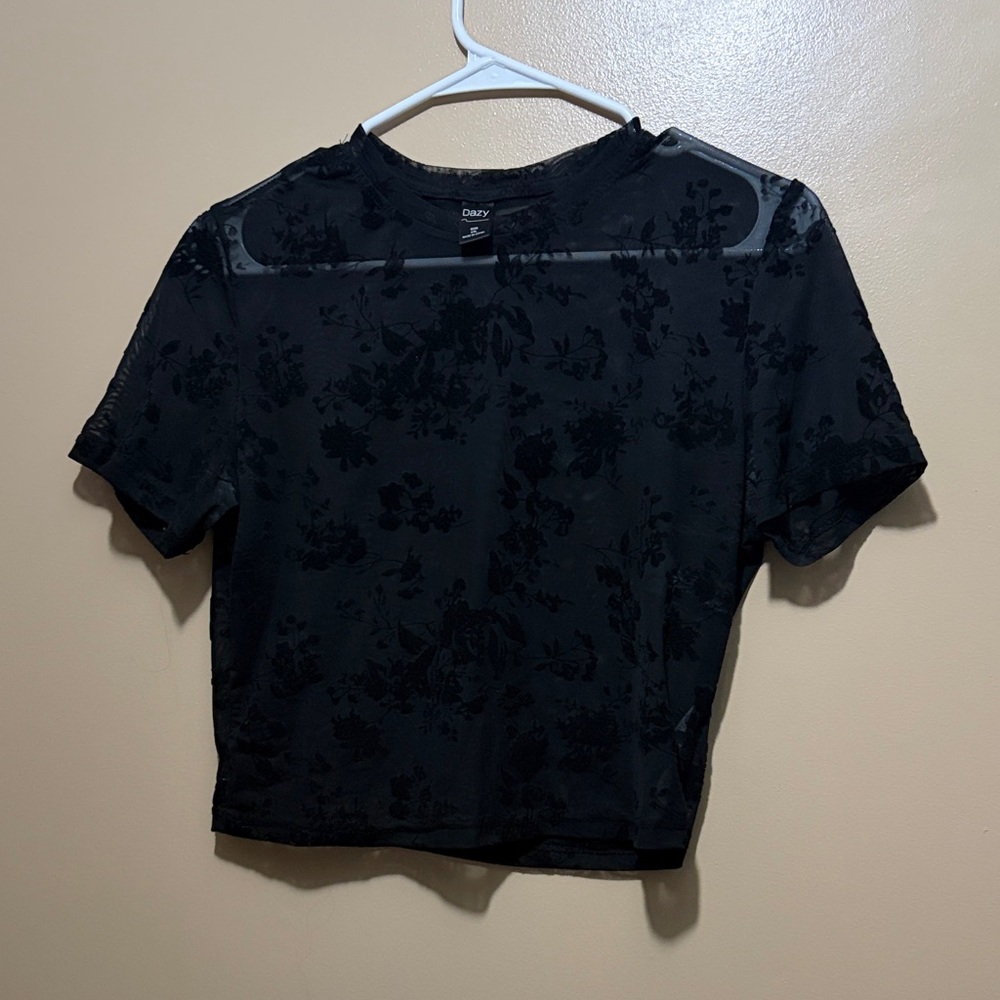 Elegant Black Floral Crop Top